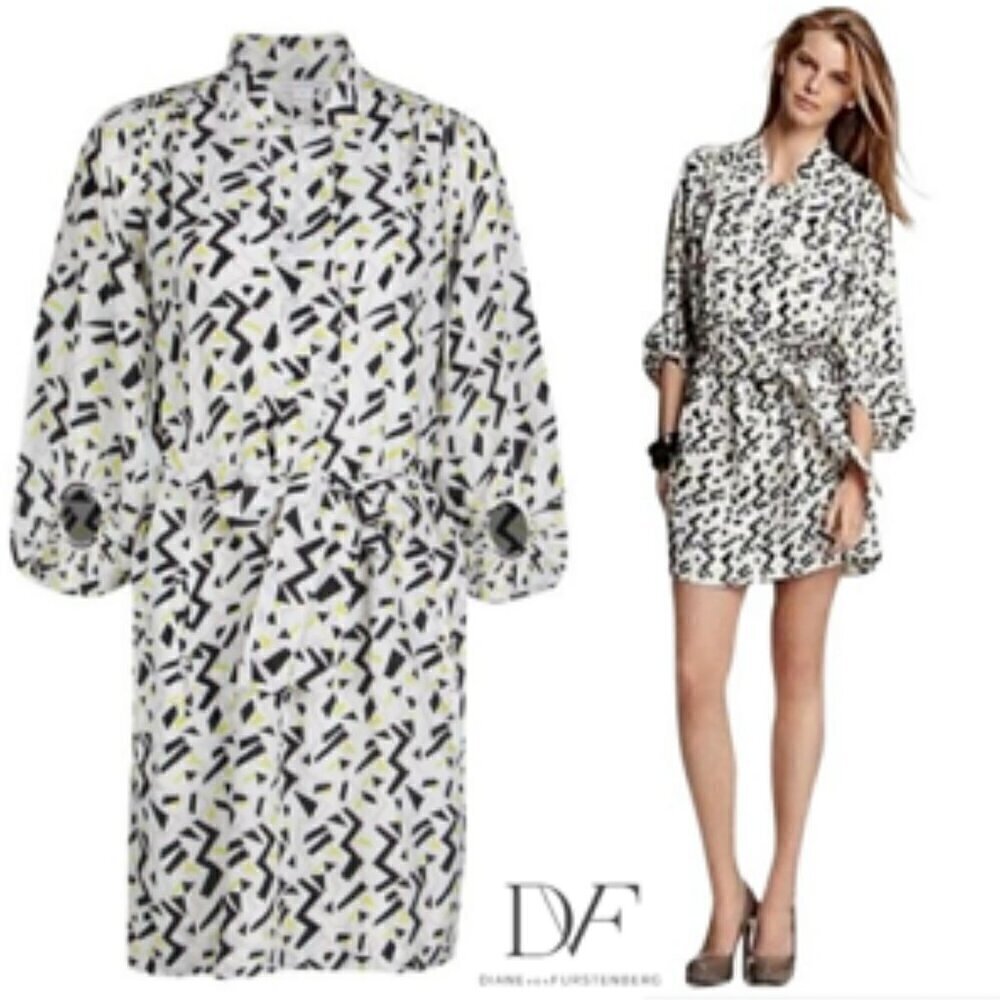 DVF Diane Von Furstenberg 100% Silk Abstract Geometric Print Dress Size 6